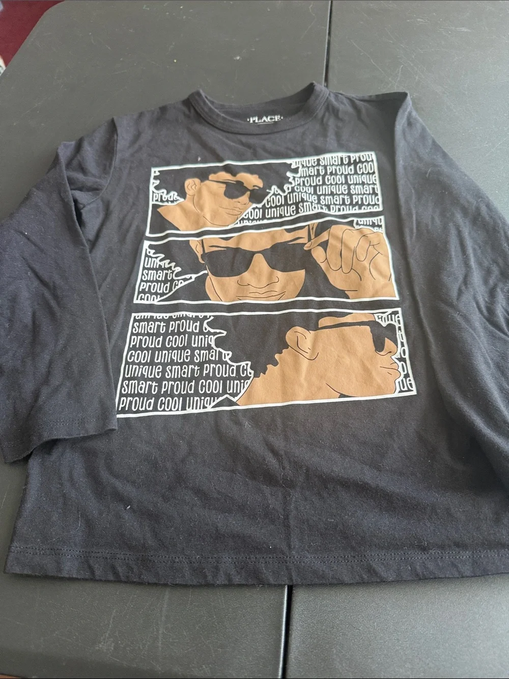 The Children's Place Black Long Sleeve Tee with Tan Graphic Panels